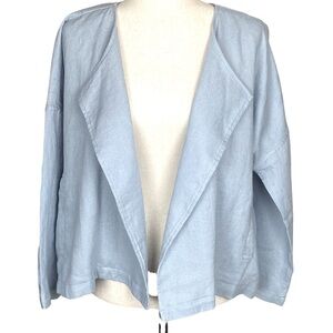 NWT Eileen Fisher organic linen open front jacket P 10/12 powder blue lagenlook
